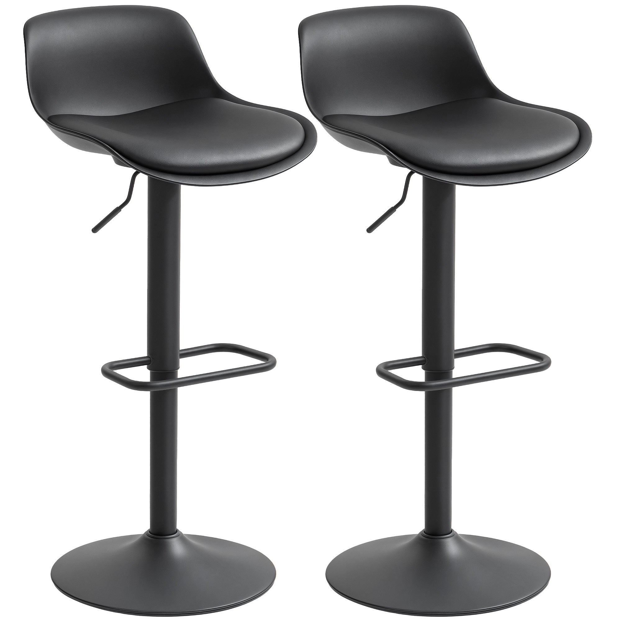 Aosom Swivel Bar Stools Set of 2 - Adjustable PU Leather Black-Home Furnishings > Kitchen & Dining Furniture > Bar Stools-DECOROLALA