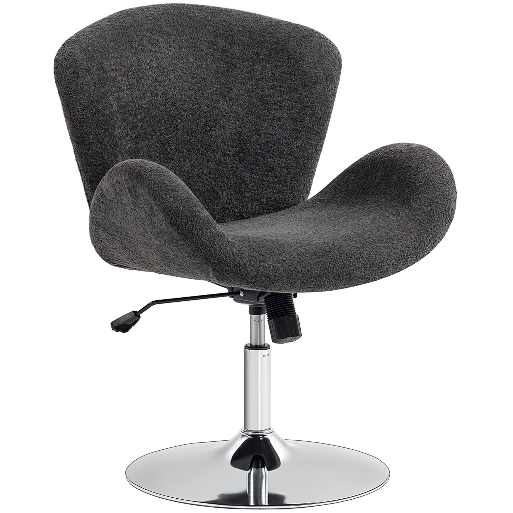 Aosom Swivel Office Chair - Dark Grey Velvet Wide Bucket Seat-Office Products > Office Furniture > Office Chairs > Task Chairs-DECOROLALA