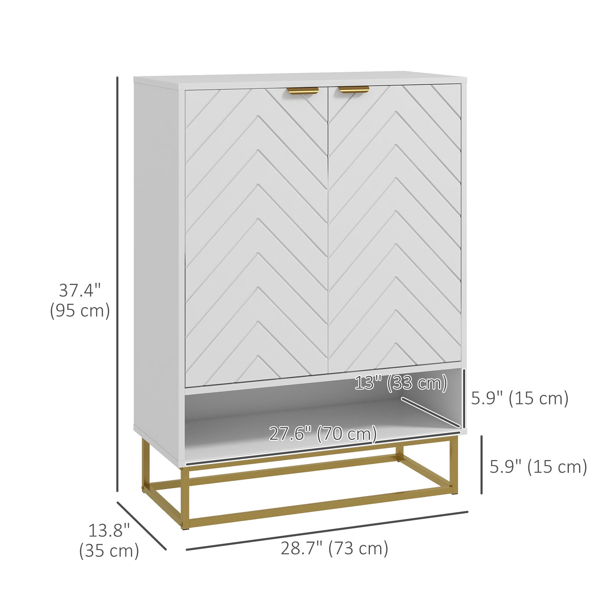 Aosom White Entryway Shoe Cabinet - 12 Pair Storage with Gold Base-DECOROLALA