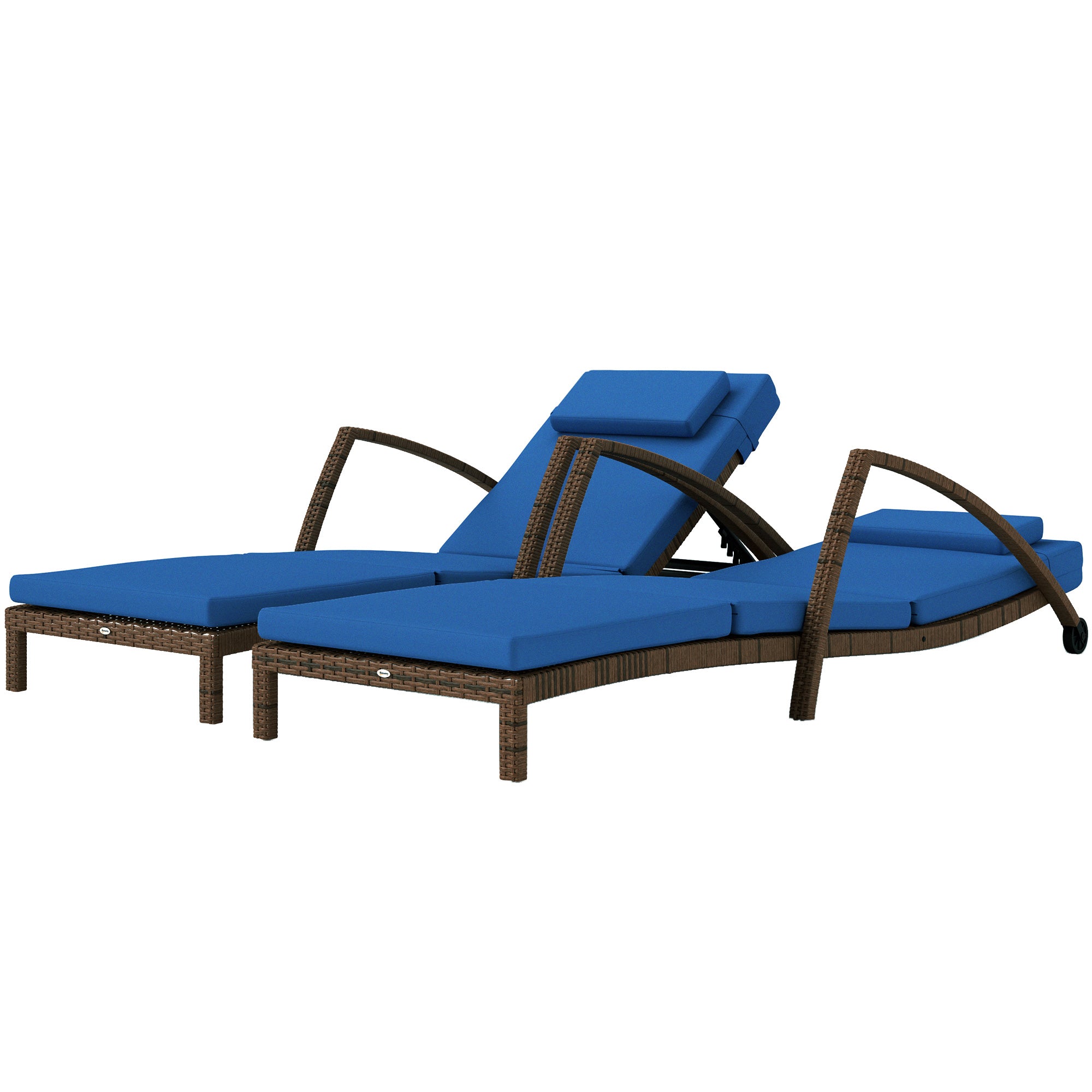 Aosom Wicker Chaise Lounger Set, Blue, 5 Adjustable Backs, 2 Loungers, Wheels-DECOROLALA
