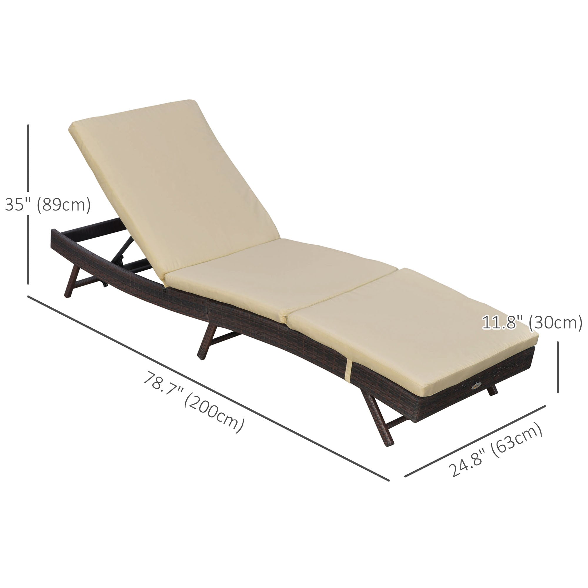 Aosom Wicker Lounger - Khaki 5-Level Adjustable-DECOROLALA