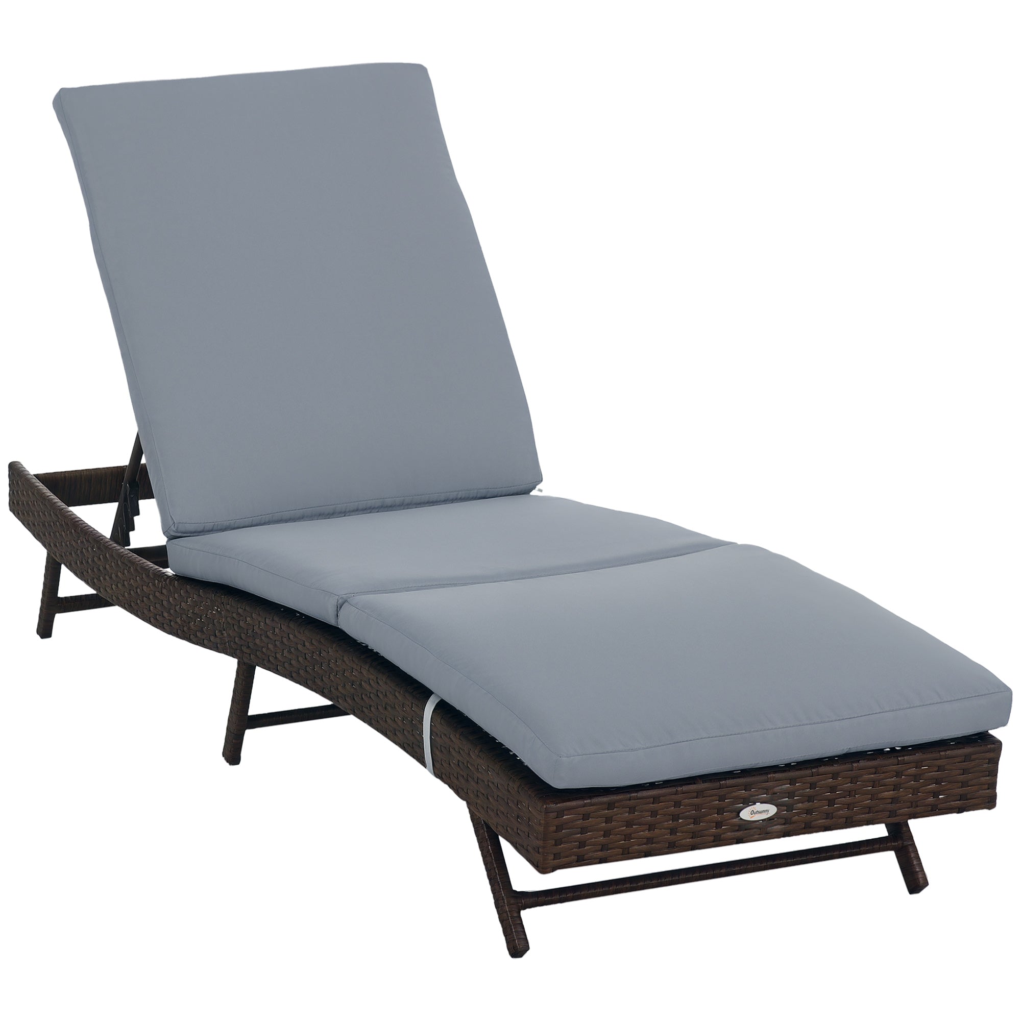 Aosom Wicker Patio Lounger - Grey 5-Level Adjustable-DECOROLALA