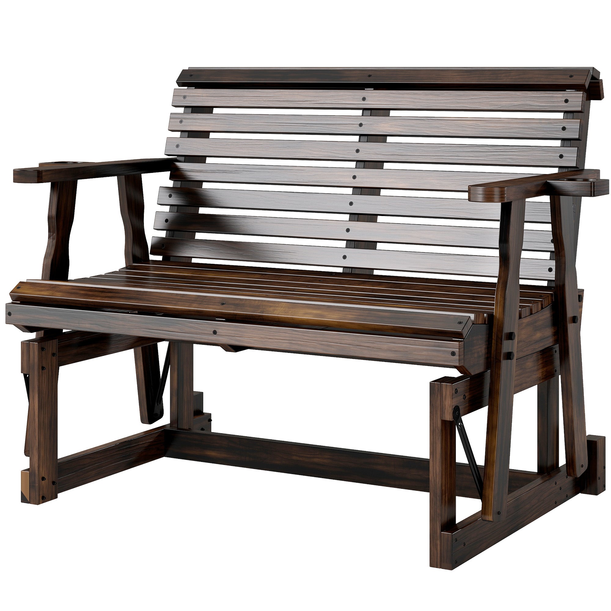 Aosom Wooden Outdoor Glider Bench with 2 Cupholders - Carbonized-DECOROLALA