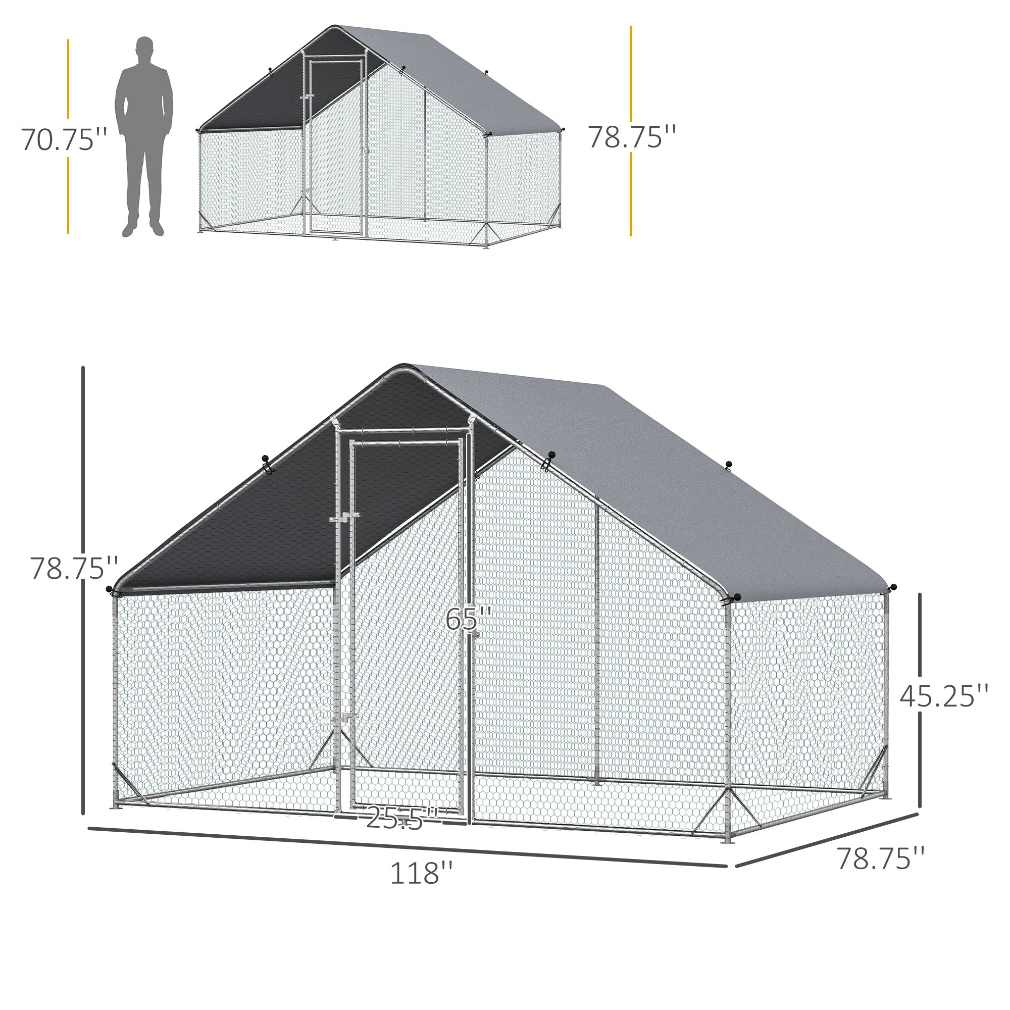 Poulailler-cage de 9.8' x 6.6' x 6.6', parcours extérieur pour poules avec couverture et porte verrouillable