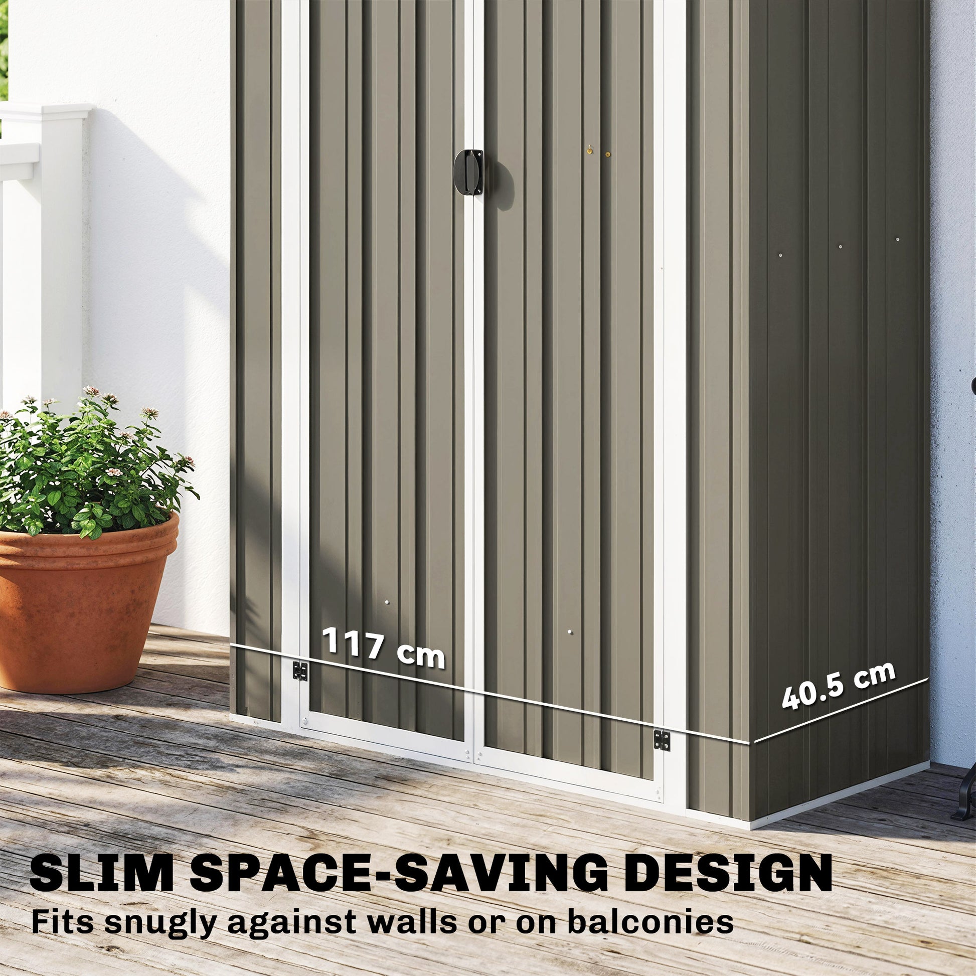 Apex Roof Metal Outdoor Storage Shed with Shelf - Light Grey-Patio & Garden > Lawn & Garden > Sheds-DECOROLALA