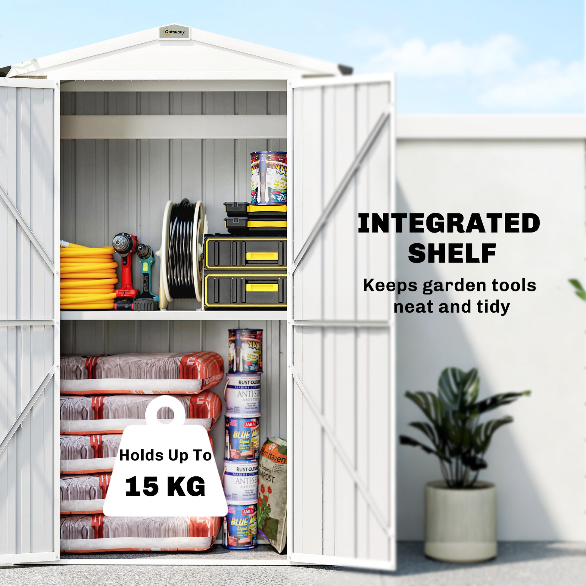 Apex Roof Metal Outdoor Storage Shed with Shelf - Light Grey-Patio & Garden > Lawn & Garden > Sheds-DECOROLALA