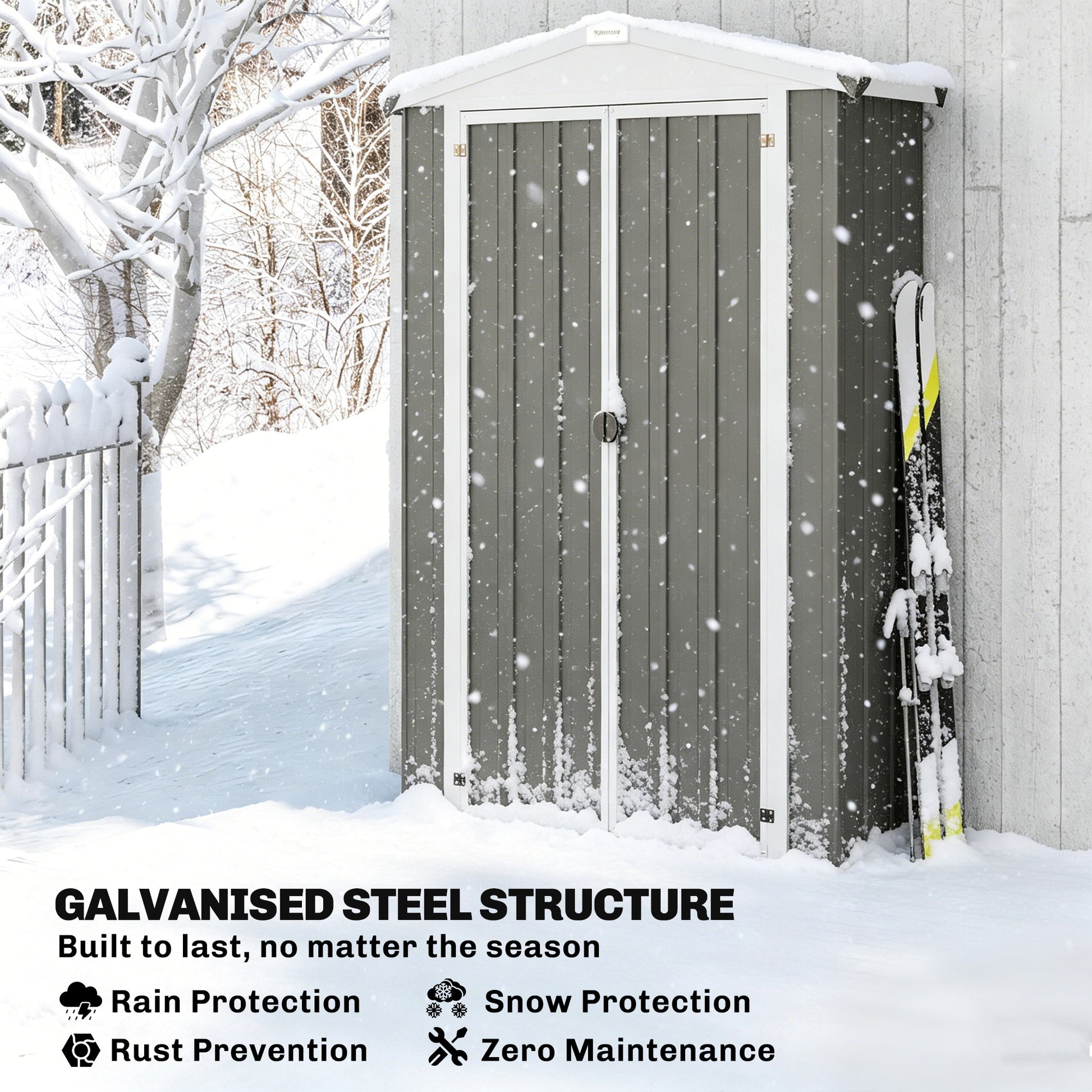 Apex Roof Metal Outdoor Storage Shed with Shelf - Light Grey-Patio & Garden > Lawn & Garden > Sheds-DECOROLALA