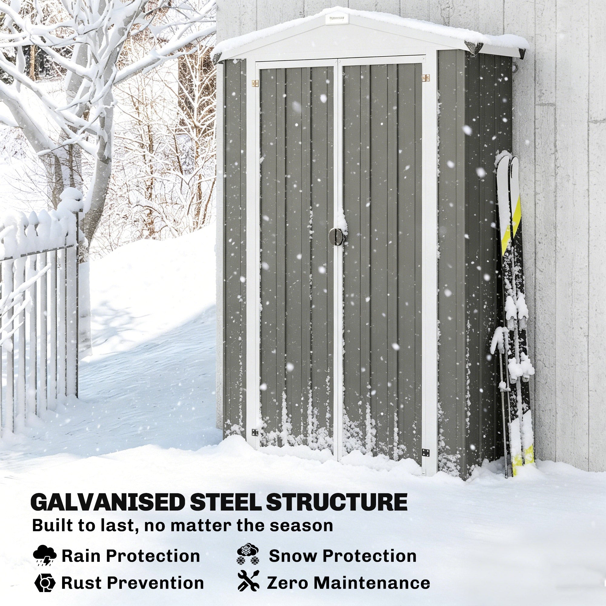 Apex Roof Metal Outdoor Storage Shed with Shelf - Light Grey-Patio & Garden > Lawn & Garden > Sheds-DECOROLALA