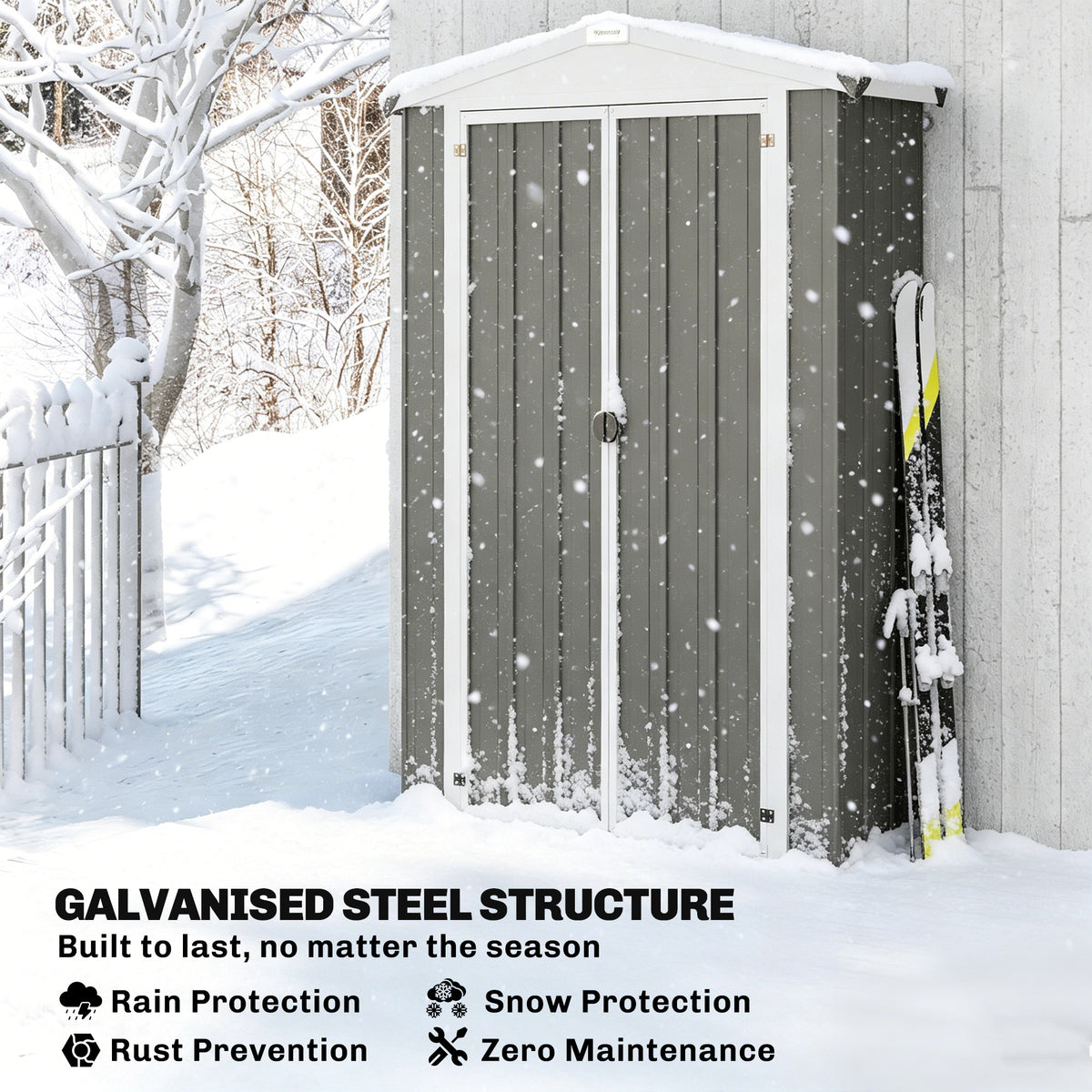 Apex Roof Metal Outdoor Storage Shed with Shelf - Light Grey-Patio & Garden > Lawn & Garden > Sheds-DECOROLALA