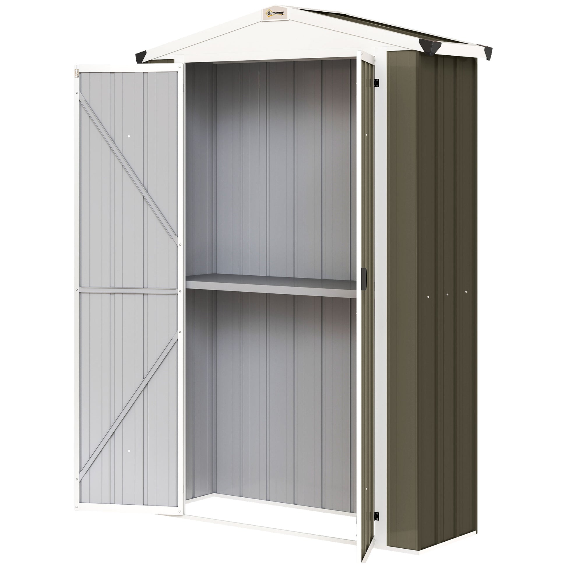 Apex Roof Metal Outdoor Storage Shed with Shelf - Light Grey-Patio & Garden > Lawn & Garden > Sheds-DECOROLALA