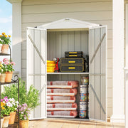 Apex Roof Metal Outdoor Storage Shed with Shelf - Light Grey-Patio & Garden > Lawn & Garden > Sheds-DECOROLALA
