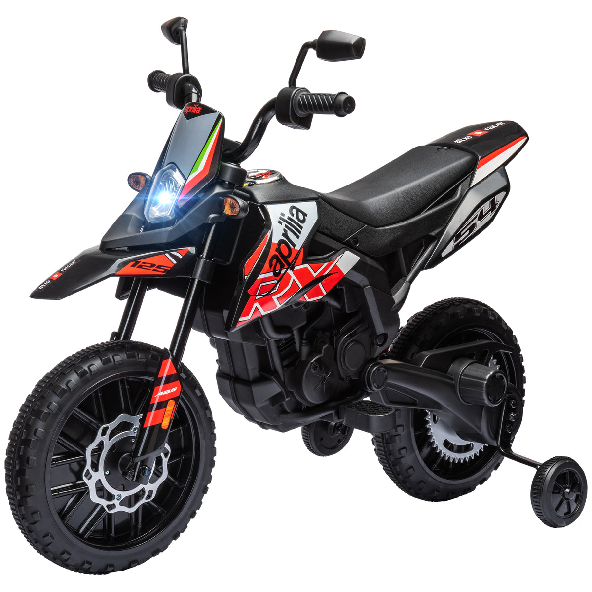 12V Aprilia Licenced Kids Electric Motorcycle, Battery-Powered Dirt Bike with Training Wheels for Aged 3-8-Toys & Games > Baby & Toddler Toys > Electric Ride-On Toys-DECOROLALA