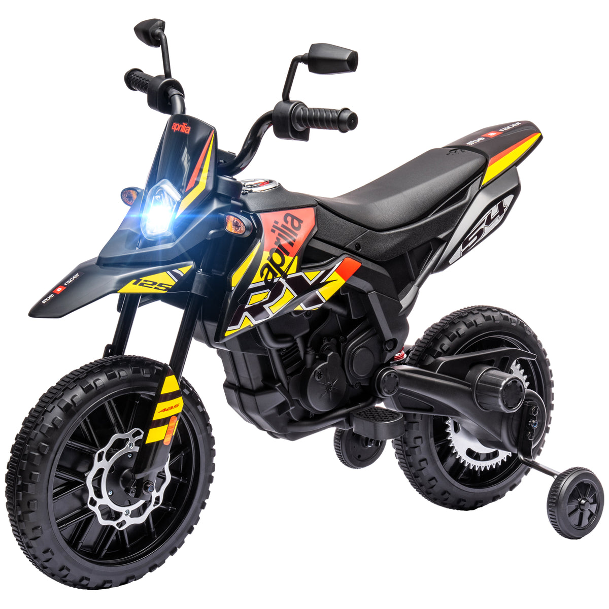 12V Aprilia Licenced Kids Electric Motorcycle, Battery-Powered Dirt Bike with Training Wheels for Aged 3-8-Toys & Games > Baby & Toddler Toys > Electric Ride-On Toys-DECOROLALA