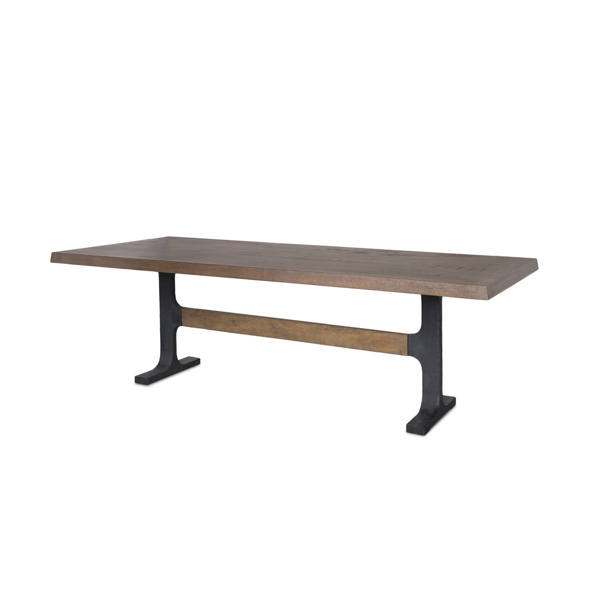 Araxi 95"L x 41"W Rectangular Trestle Dining Table | Brown Wood & Black Metal | Seats 8-10-Dining Tables-DECOROLALA