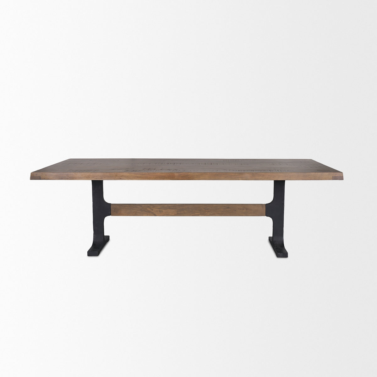 Araxi 95"L x 41"W Rectangular Trestle Dining Table | Brown Wood & Black Metal | Seats 8-10-Dining Tables-DECOROLALA