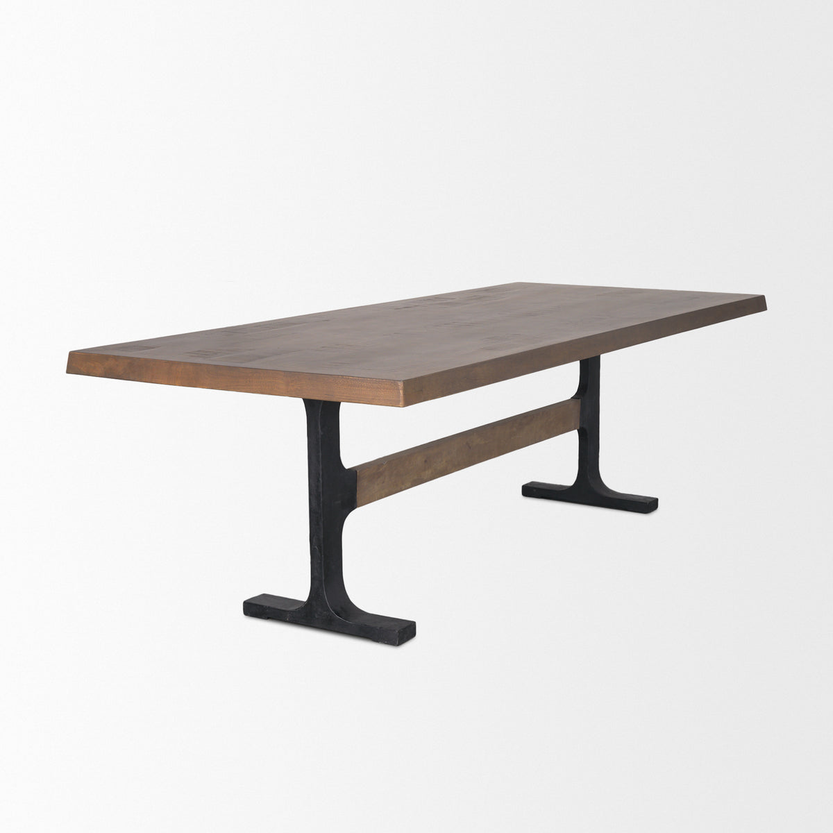 Araxi 95"L x 41"W Rectangular Trestle Dining Table | Brown Wood & Black Metal | Seats 8-10-Dining Tables-DECOROLALA