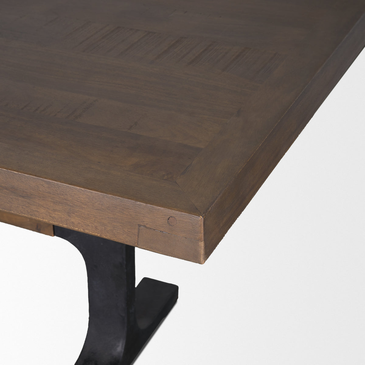 Araxi 95"L x 41"W Rectangular Trestle Dining Table | Brown Wood & Black Metal | Seats 8-10-Dining Tables-DECOROLALA