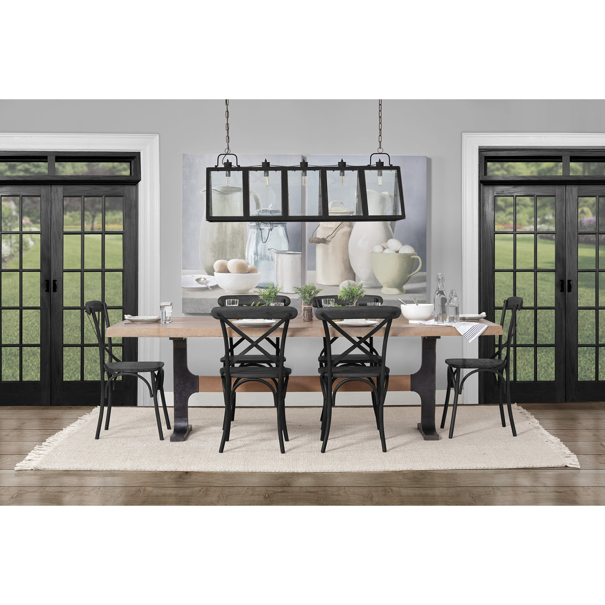 Araxi 95"L x 41"W Rectangular Trestle Dining Table | Modern | Brown Wood & Black Metal | Seats 4-Dining Tables-DECOROLALA