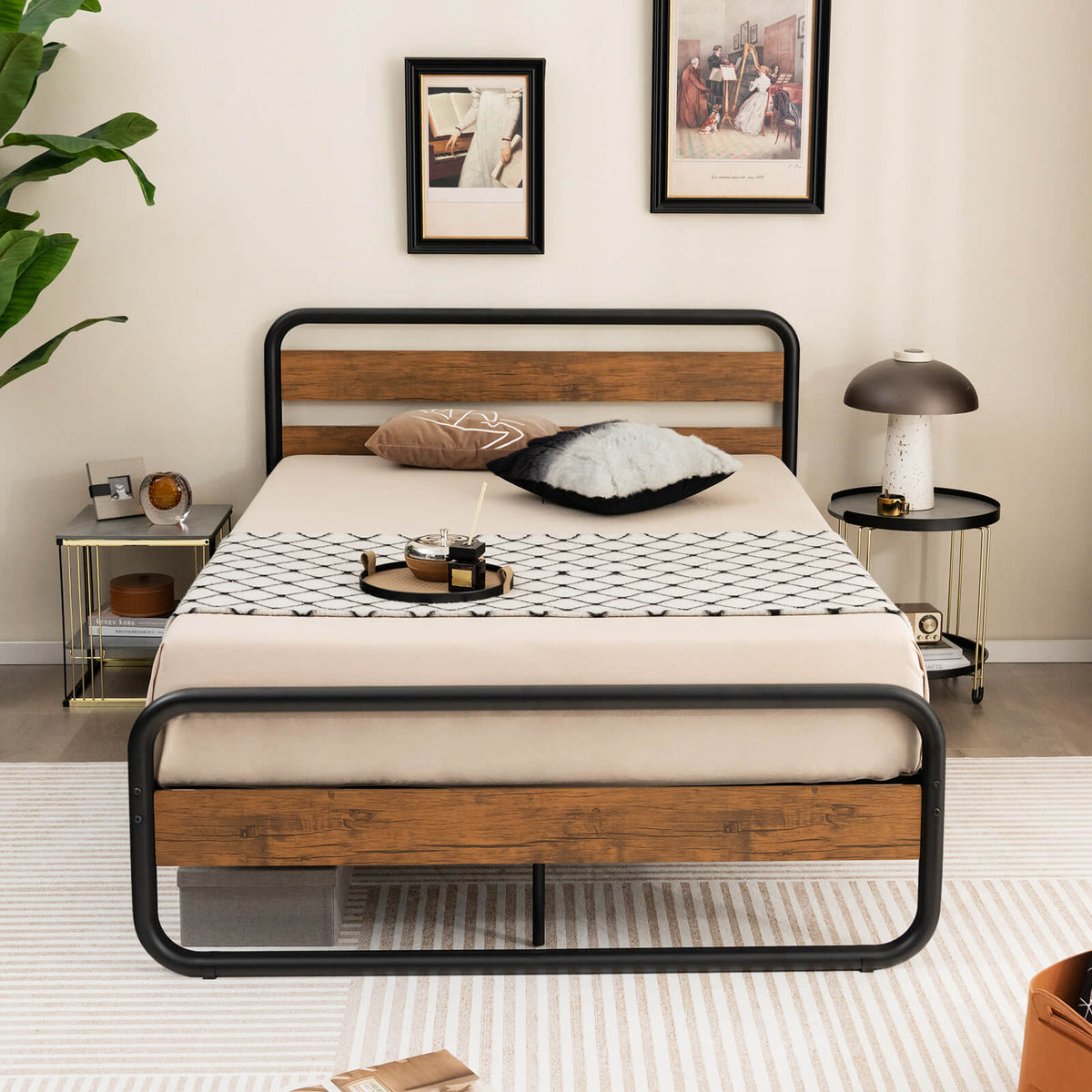 Arc Platform Bed with Headboard and Footboard-Full Size-Simple Bed Frame-DECOROLALA