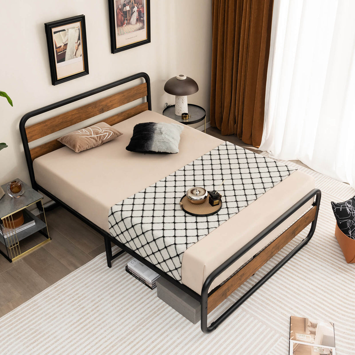 Arc Platform Bed with Headboard and Footboard-Full Size-Simple Bed Frame-DECOROLALA