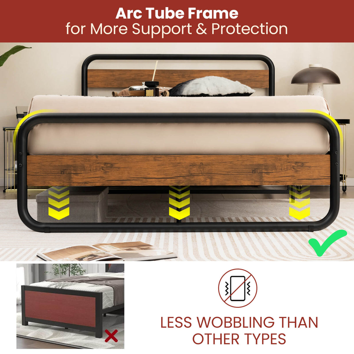 Arc Platform Bed with Headboard and Footboard-Full Size-Simple Bed Frame-DECOROLALA