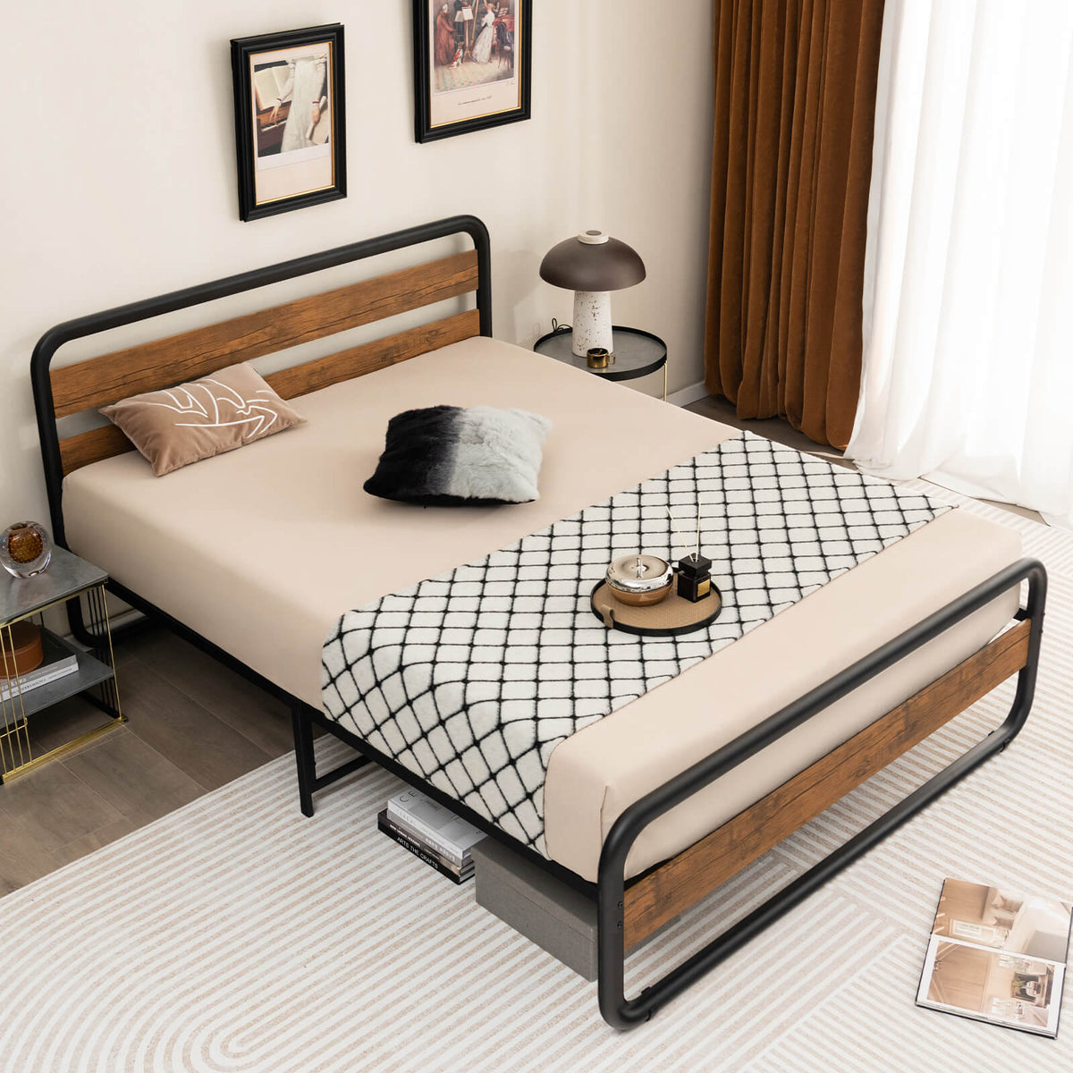Arc Platform Bed with Headboard and Footboard-Queen Size-Simple Bed Frame-DECOROLALA