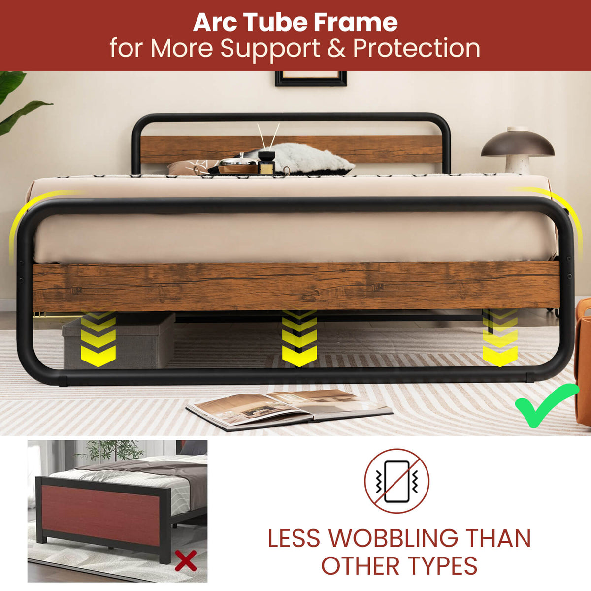 Arc Platform Bed with Headboard and Footboard-Queen Size-Simple Bed Frame-DECOROLALA