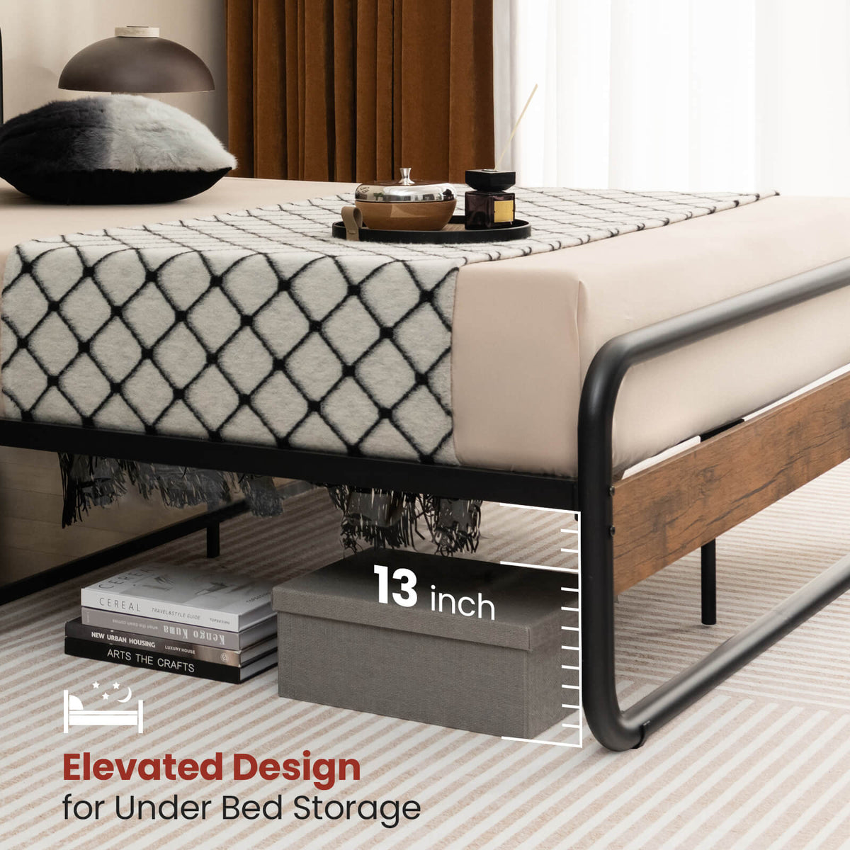 Arc Platform Bed with Headboard and Footboard-Queen Size-Simple Bed Frame-DECOROLALA