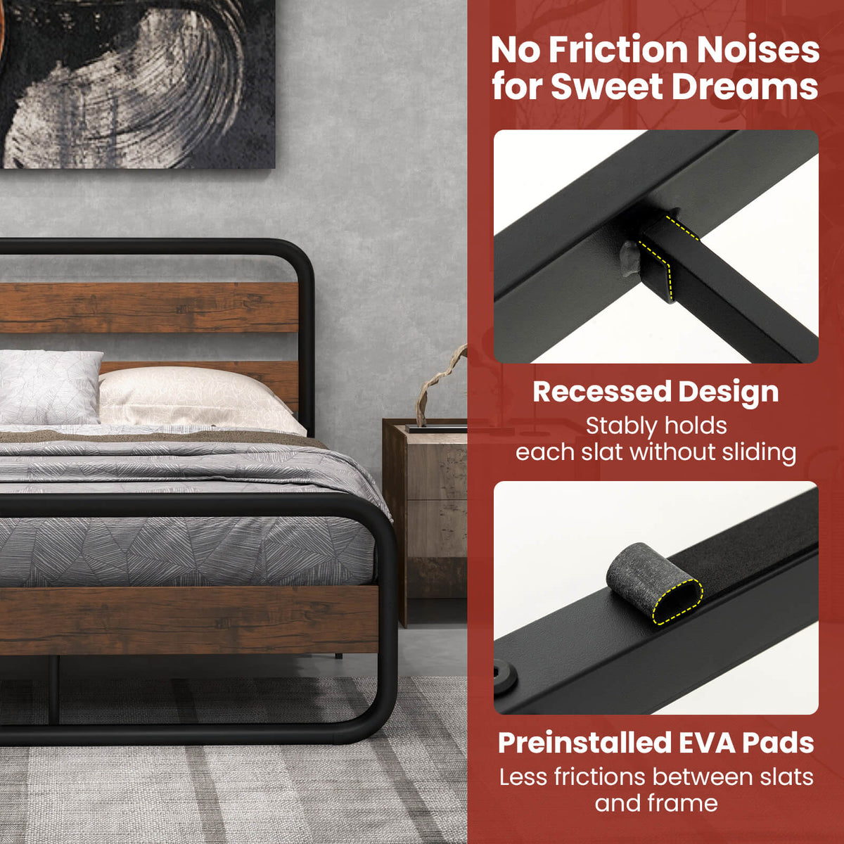 Arc Platform Bed with Headboard and Footboard-Queen Size-Simple Bed Frame-DECOROLALA