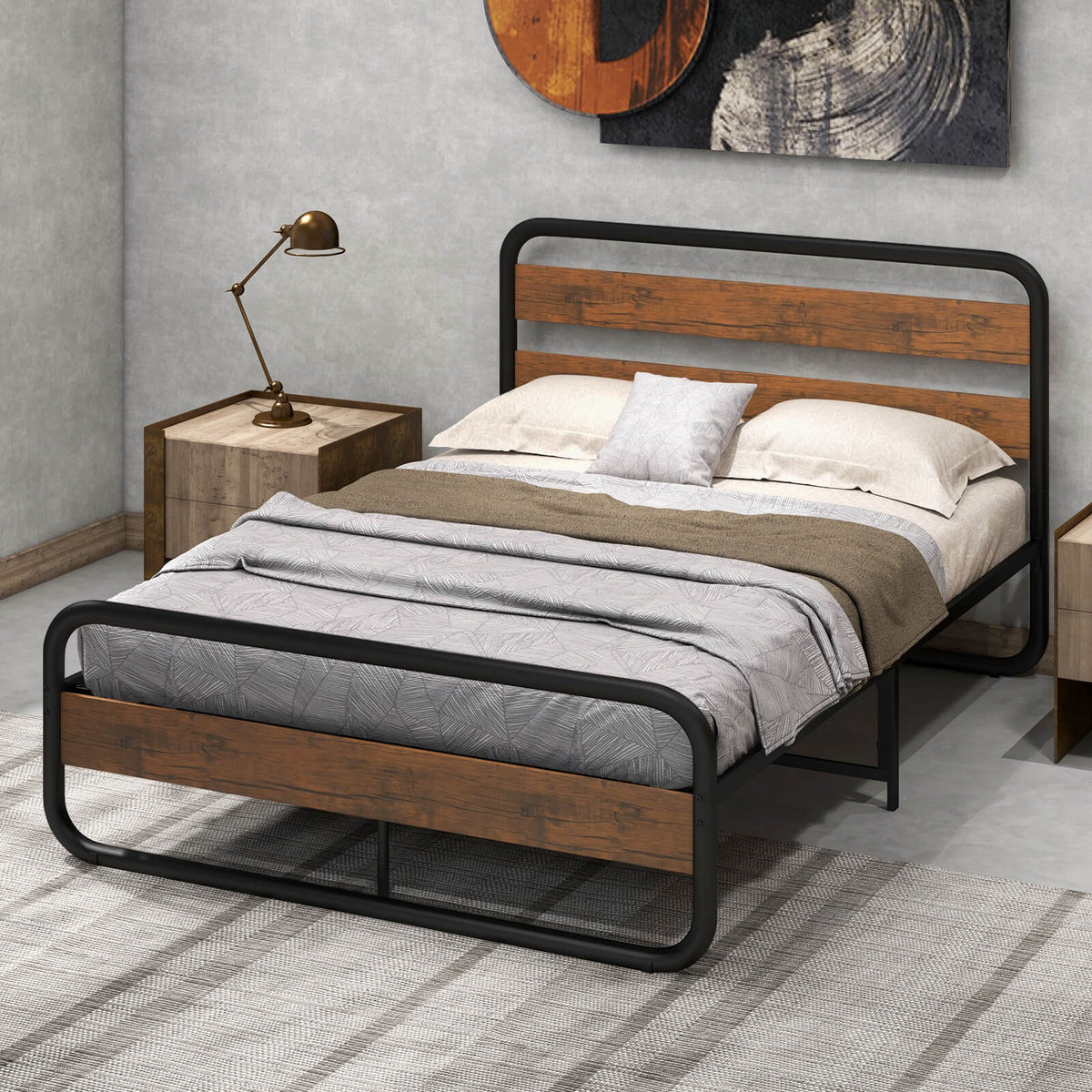 Arc Platform Bed with Headboard and Footboard-Simple Bed Frame-DECOROLALA