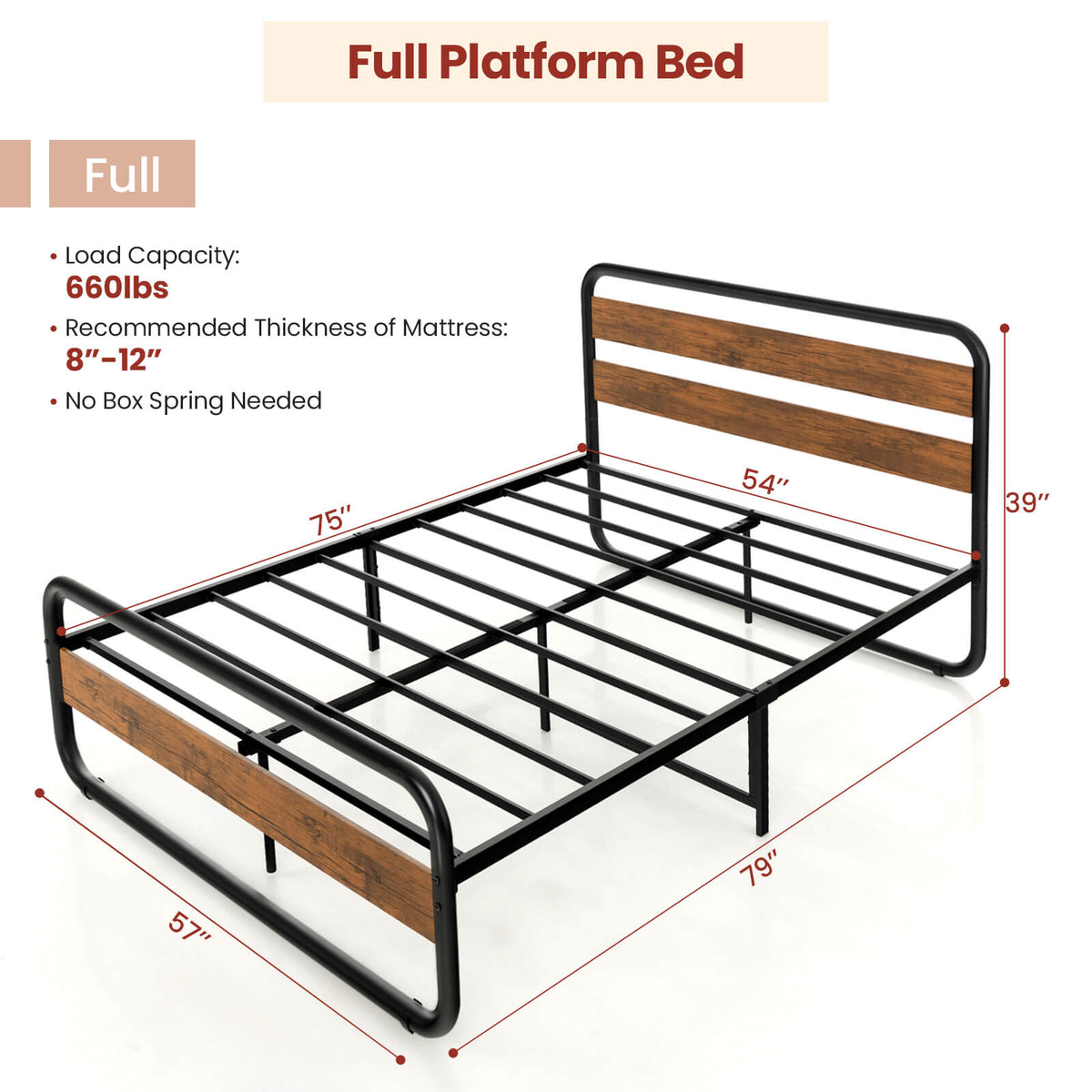 Arc Platform Bed with Headboard and Footboard-Simple Bed Frame-DECOROLALA