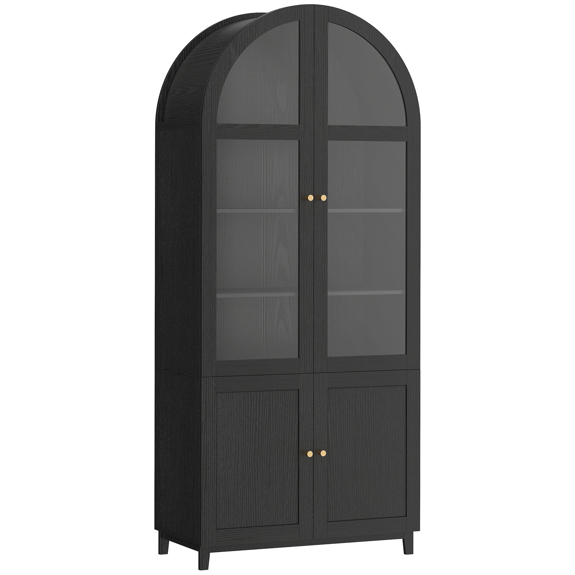 Arched Kitchen Pantry Cabinet, 71" Tall Farmhouse Kitchen Storage Cabinet with Acrylic Glass Doors, Black-Home Furnishings > Storage & Organization > Kitchen Pantry Cabinets-DECOROLALA