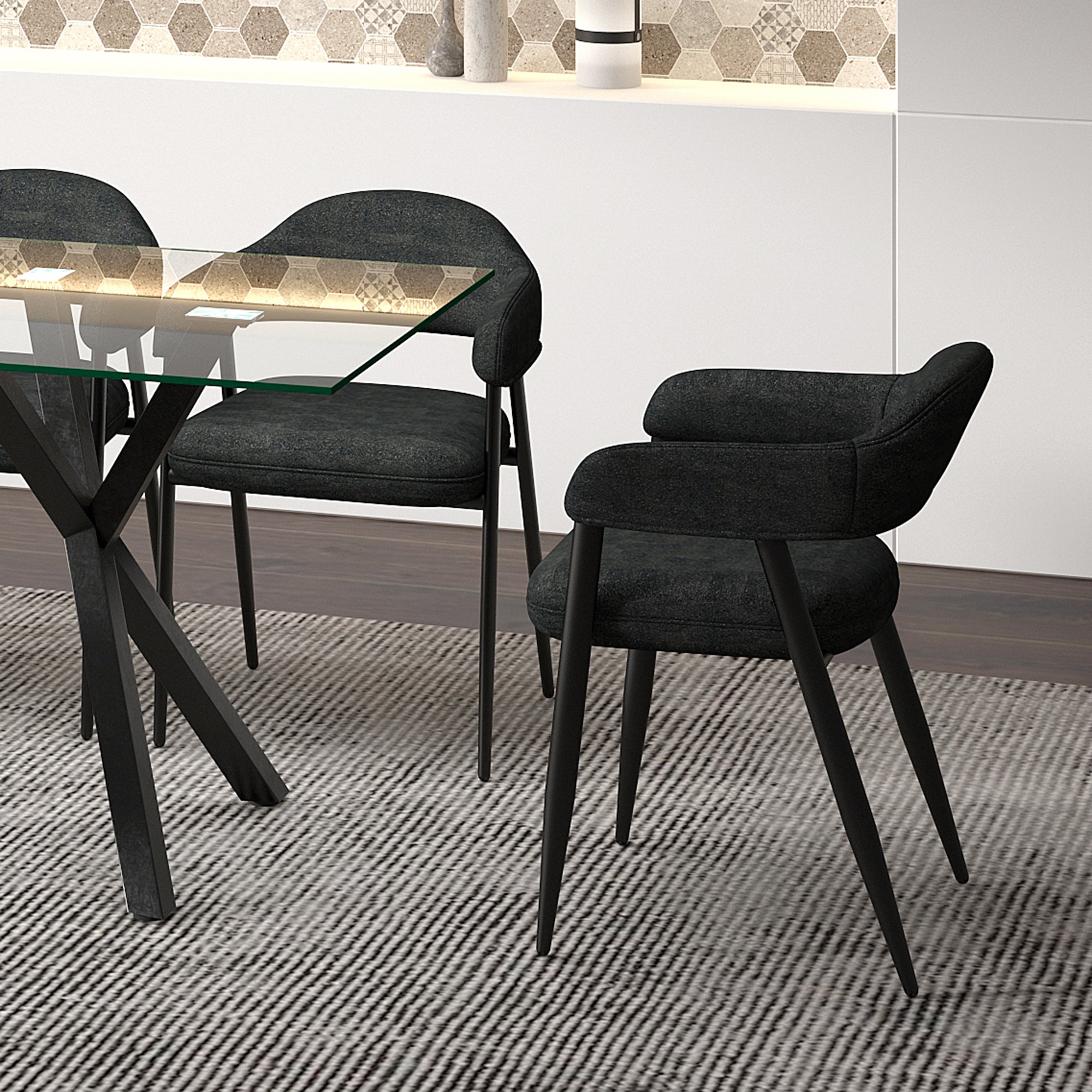 Archer Side Chair - Charcoal Textured Fabric Dining Chair-DECOROLALA