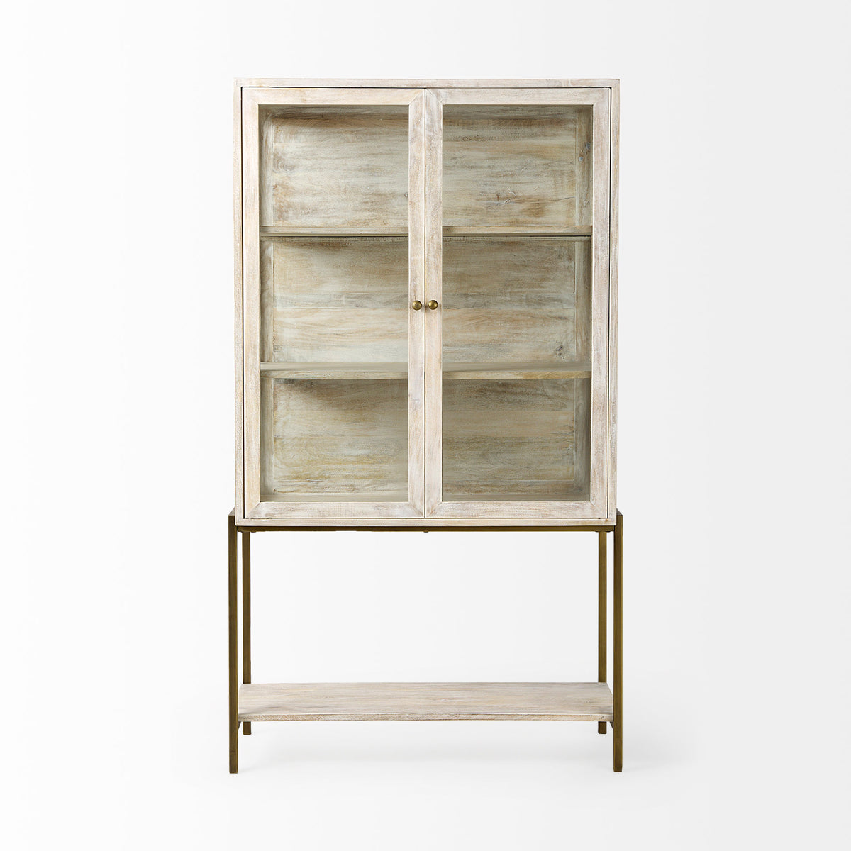 Arelius 36L x 18.75W x 63H Light Wood W/ Metal Base Display Cabinet-Cabinets-DECOROLALA