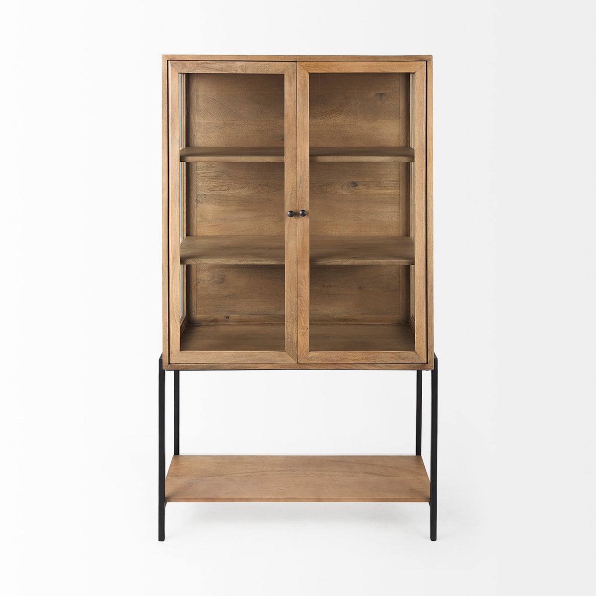 Arelius 36L x 18.75W x 63H Light Wood W/ Metal Base Display Cabinet-Cabinets-DECOROLALA