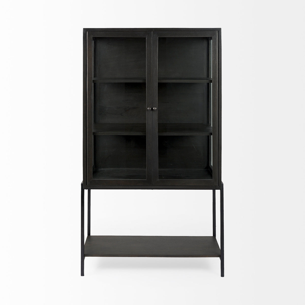 Arelius 36L x 18.75W x 63H Light Wood W/ Metal Base Display Cabinet-Cabinets-DECOROLALA