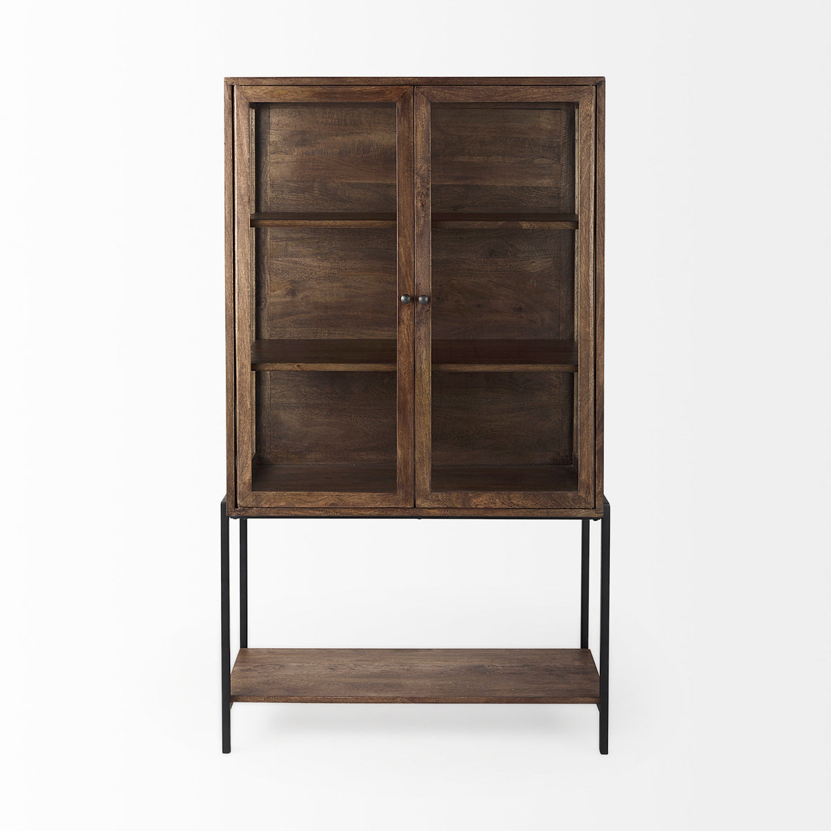 Arelius 36L x 18.75W x 63H Light Wood W/ Metal Base Display Cabinet-Cabinets-DECOROLALA