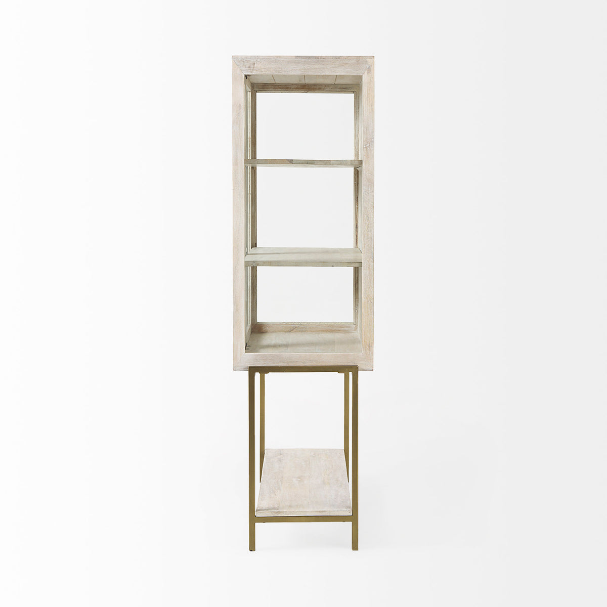 Arelius 36L x 18.75W x 63H Light Wood W/ Metal Base Display Cabinet-Cabinets-DECOROLALA