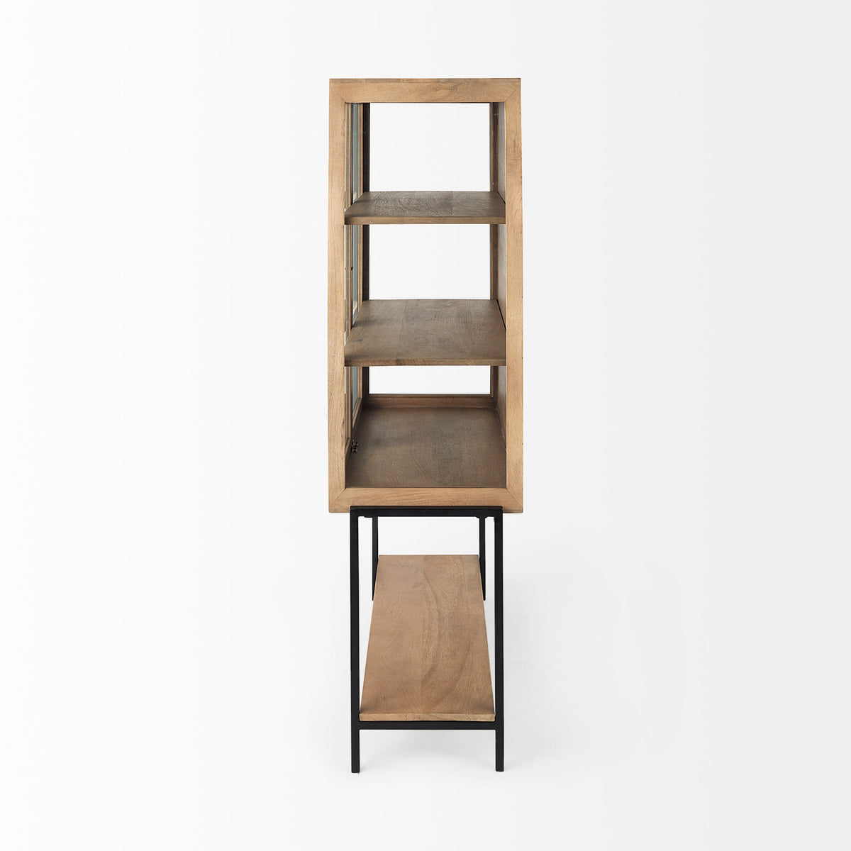 Arelius 36L x 18.75W x 63H Light Wood W/ Metal Base Display Cabinet-Cabinets-DECOROLALA