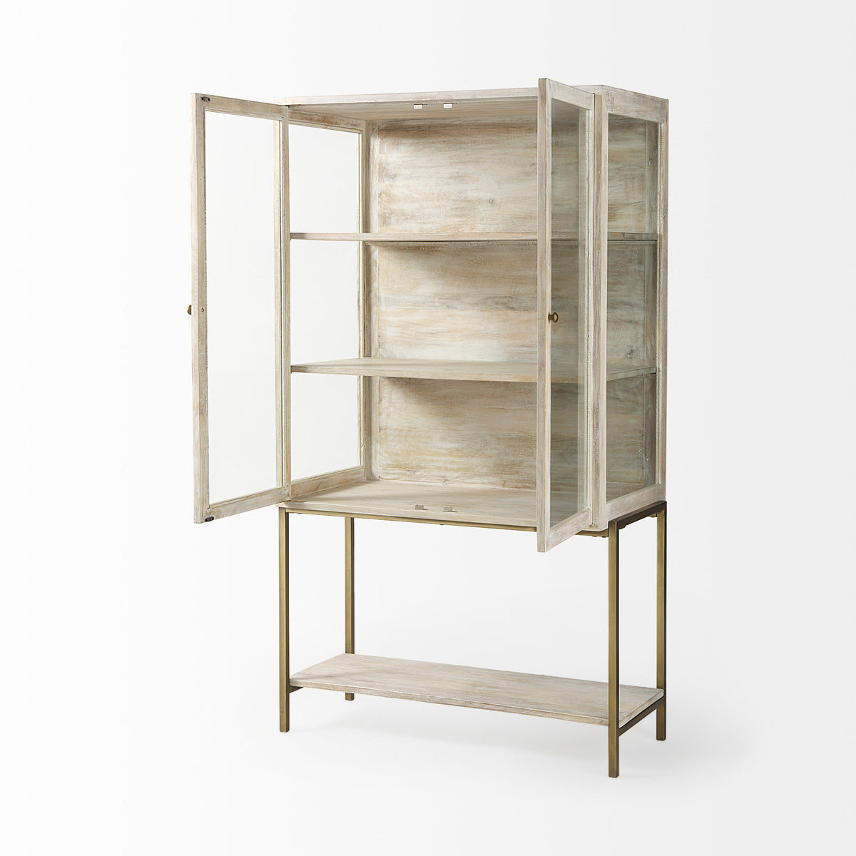 Arelius 36L x 18.75W x 63H Light Wood W/ Metal Base Display Cabinet-Cabinets-DECOROLALA