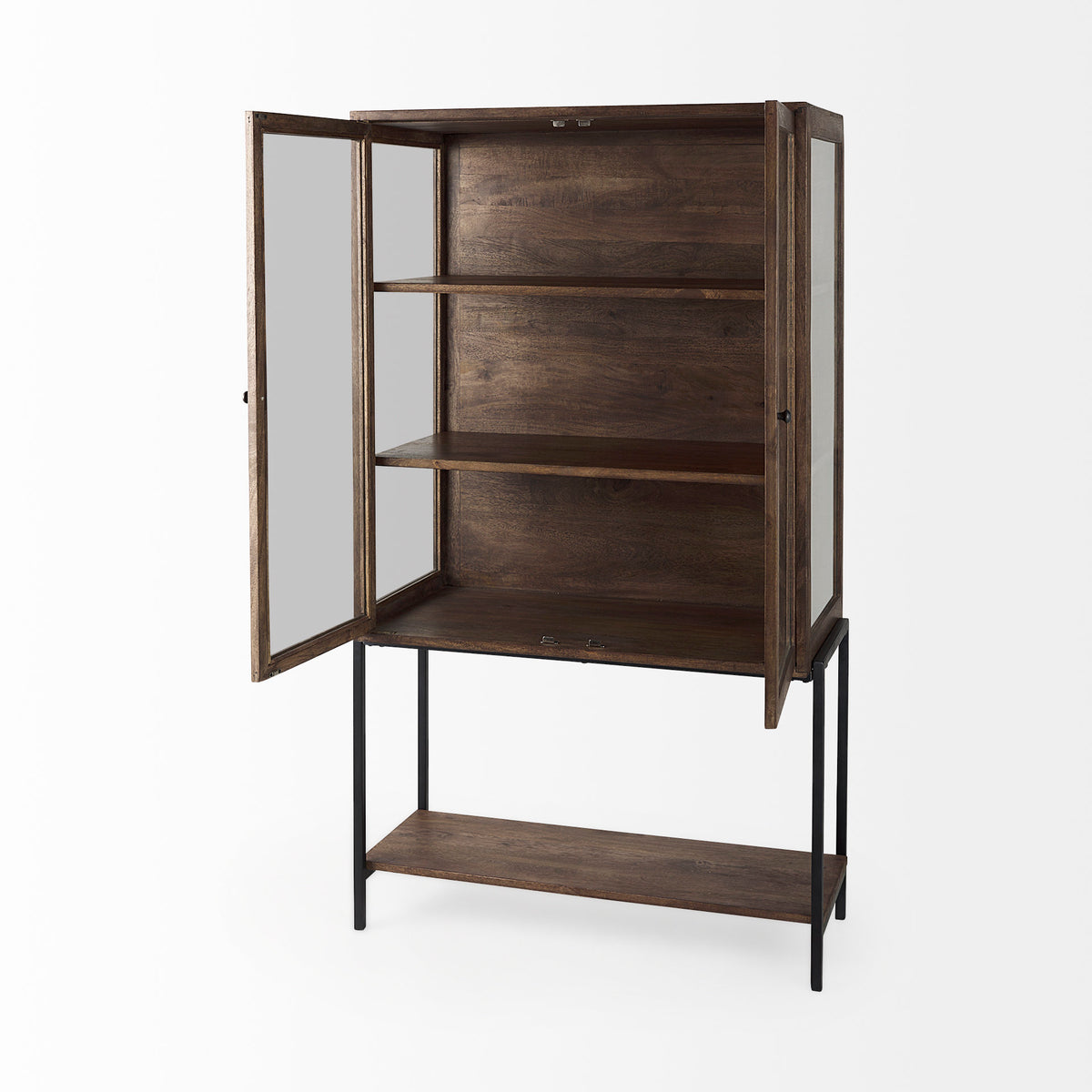 Arelius 36L x 18.75W x 63H Light Wood W/ Metal Base Display Cabinet-Cabinets-DECOROLALA