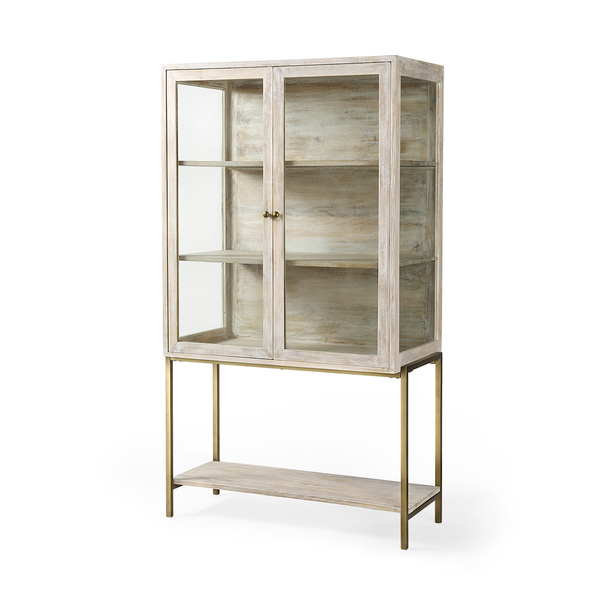 Arelius 36L x 18.75W x 63H Light Wood W/ Metal Base Display Cabinet-Cabinets-DECOROLALA