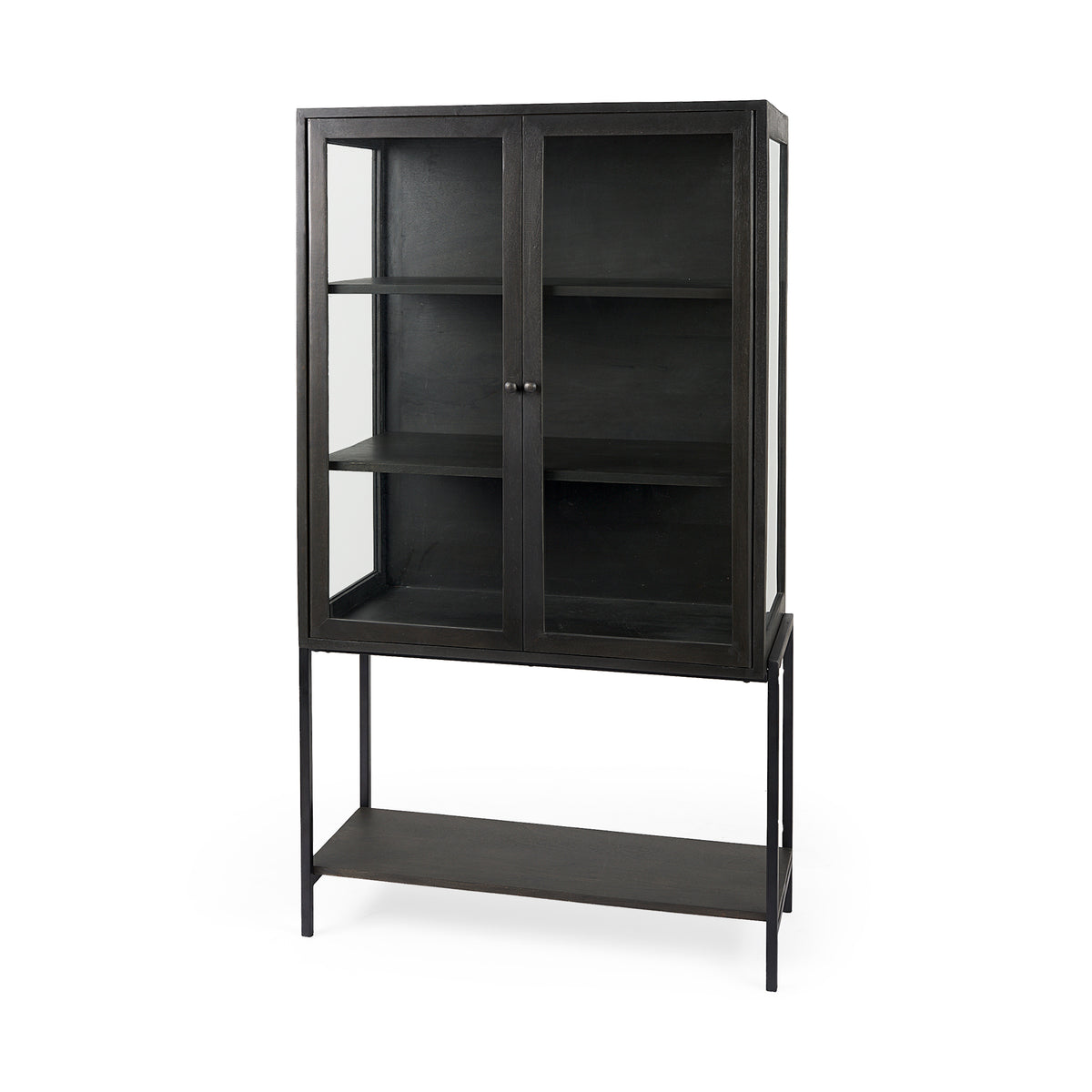 Arelius 36L x 18.75W x 63H Light Wood W/ Metal Base Display Cabinet-Cabinets-DECOROLALA