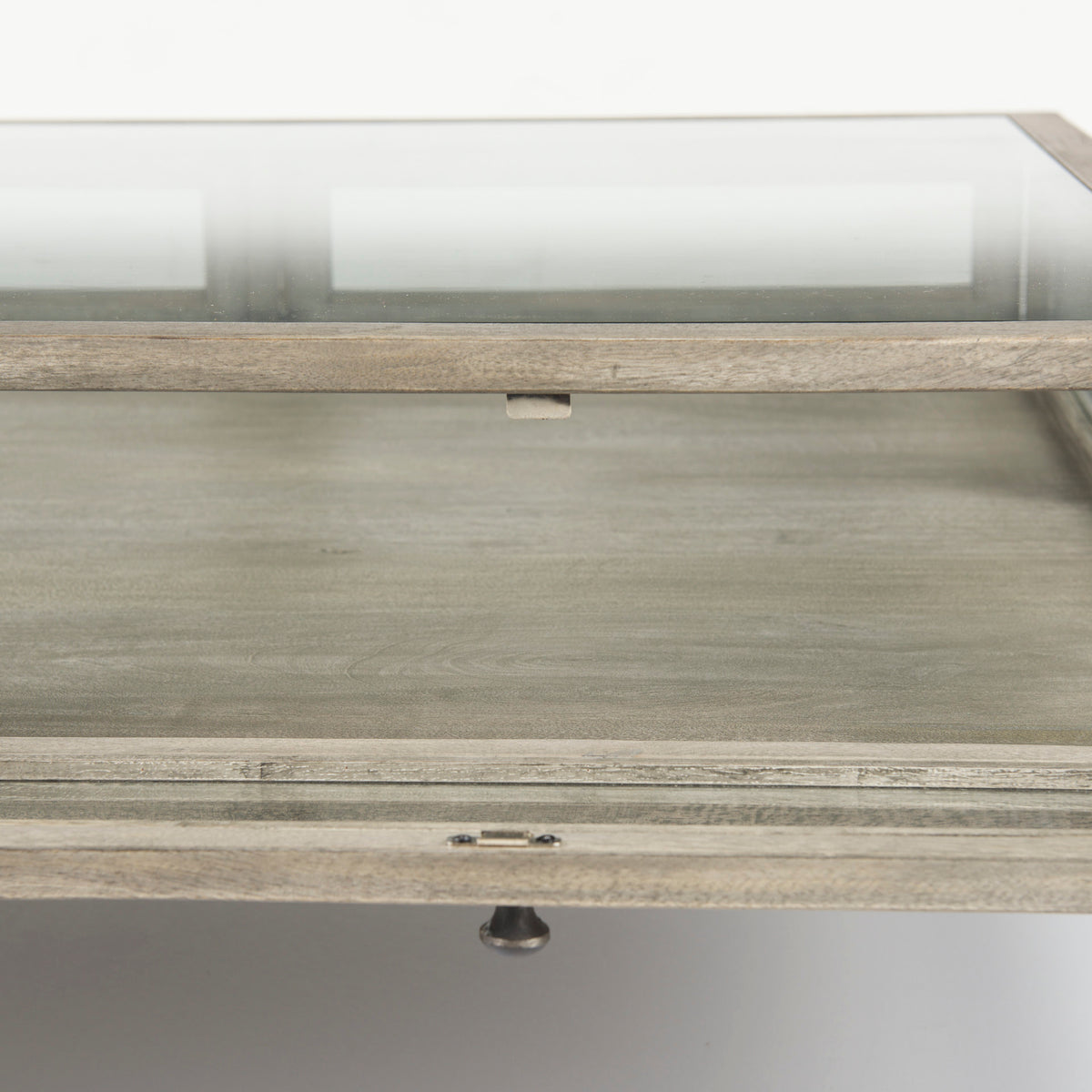 Arelius 42" Square Glass-Top Light w/ Black Metal Base Display Coffee Table-Coffee Tables-DECOROLALA
