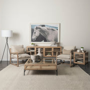 Arelius 42" Square Glass-Top Light w/ Black Metal Base Display Coffee Table-Coffee Tables-DECOROLALA