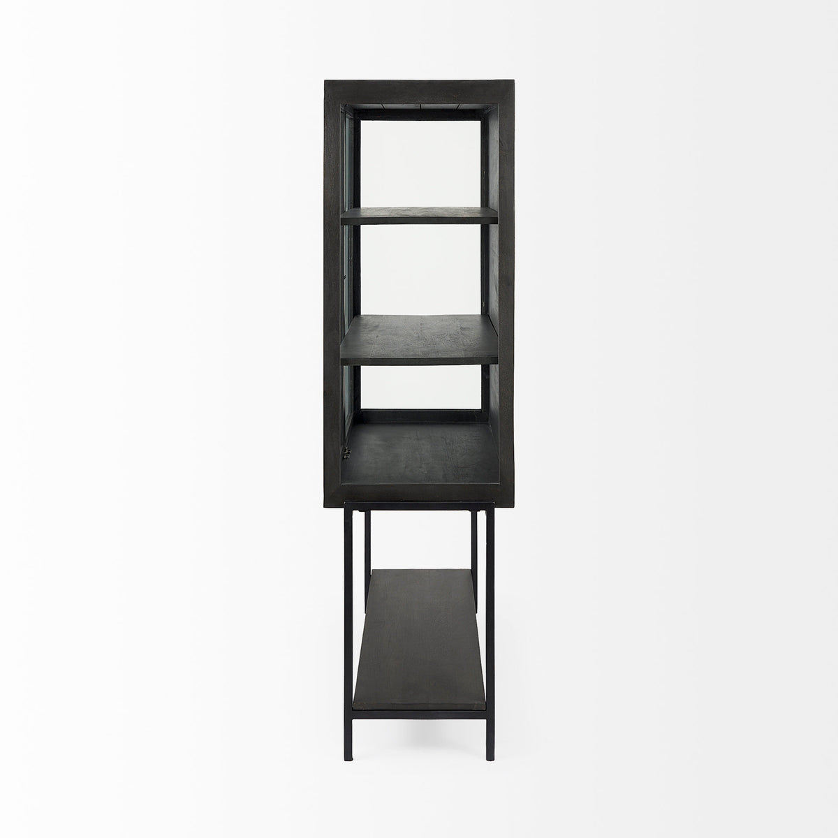 Arelius Light Wood Display Cabinet with Metal Base-Storage Cabinets-DECOROLALA