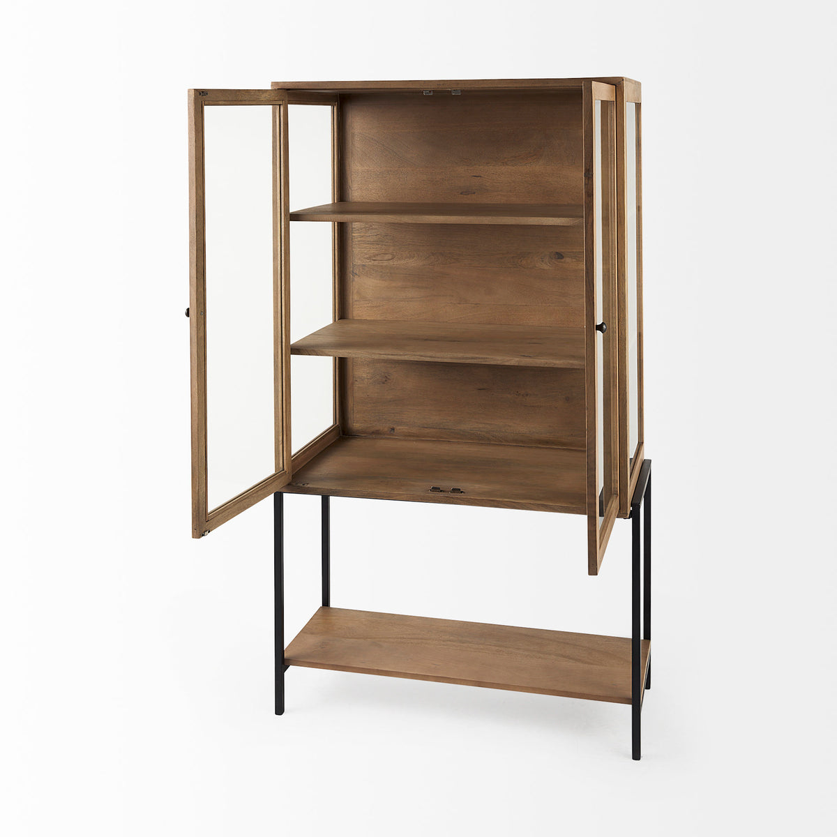 Arelius Light Wood Display Cabinet with Metal Base-Storage Cabinets-DECOROLALA