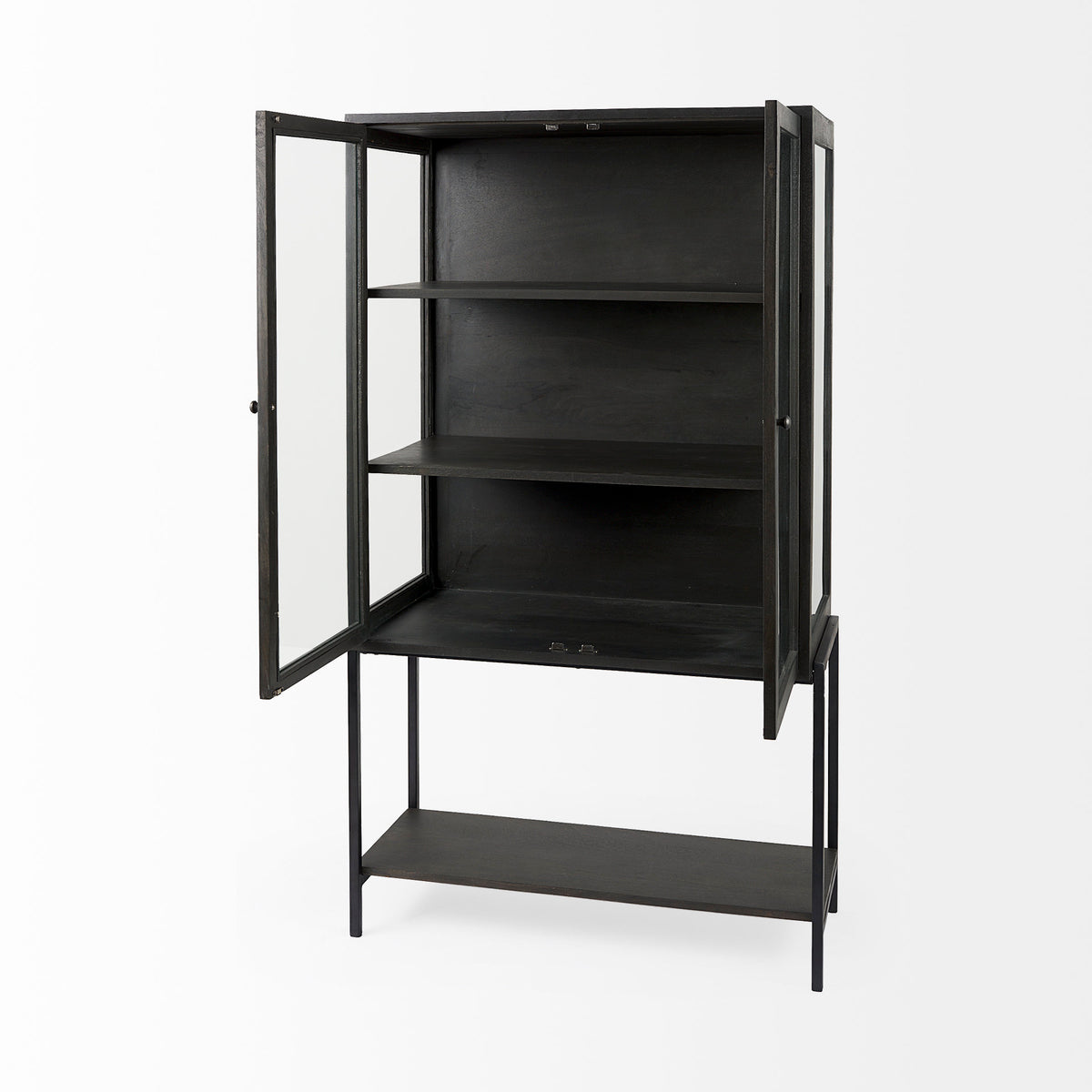Arelius Light Wood Display Cabinet with Metal Base-Storage Cabinets-DECOROLALA