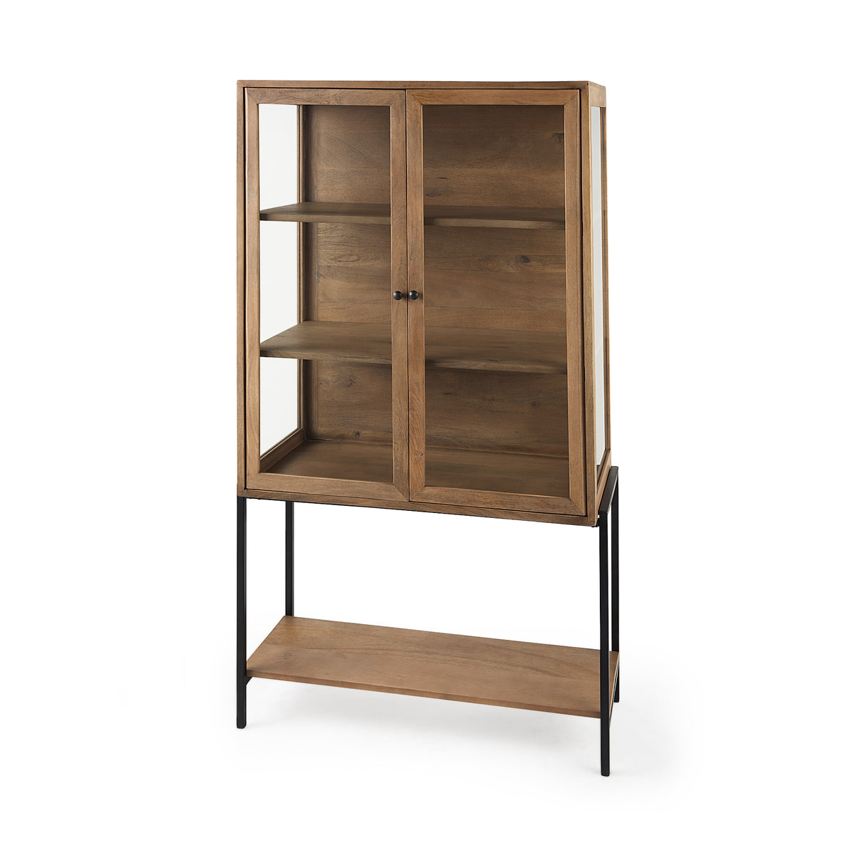 Arelius Light Wood Display Cabinet with Metal Base-Storage Cabinets-DECOROLALA