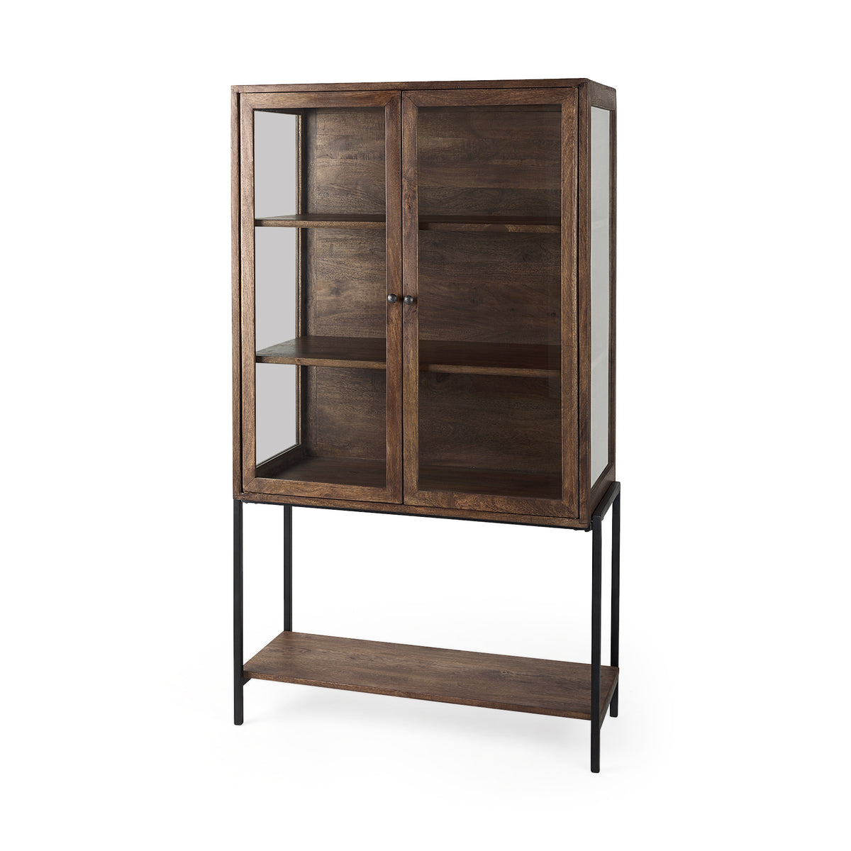 Arelius Light Wood Display Cabinet with Metal Base-Storage Cabinets-DECOROLALA